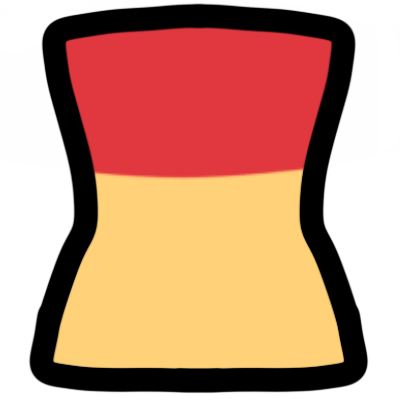 a simplistic yellow torso shape, outlined in black. the area of the chest is coloured red.